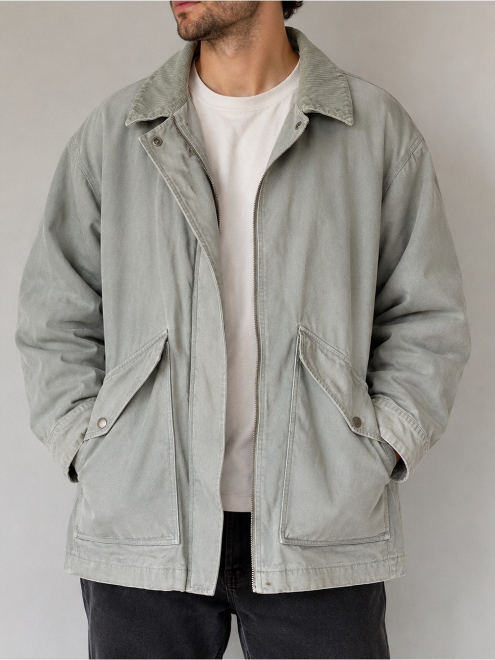 MATE the Label Organic Cotton Utility Jacket Gray Size Medium